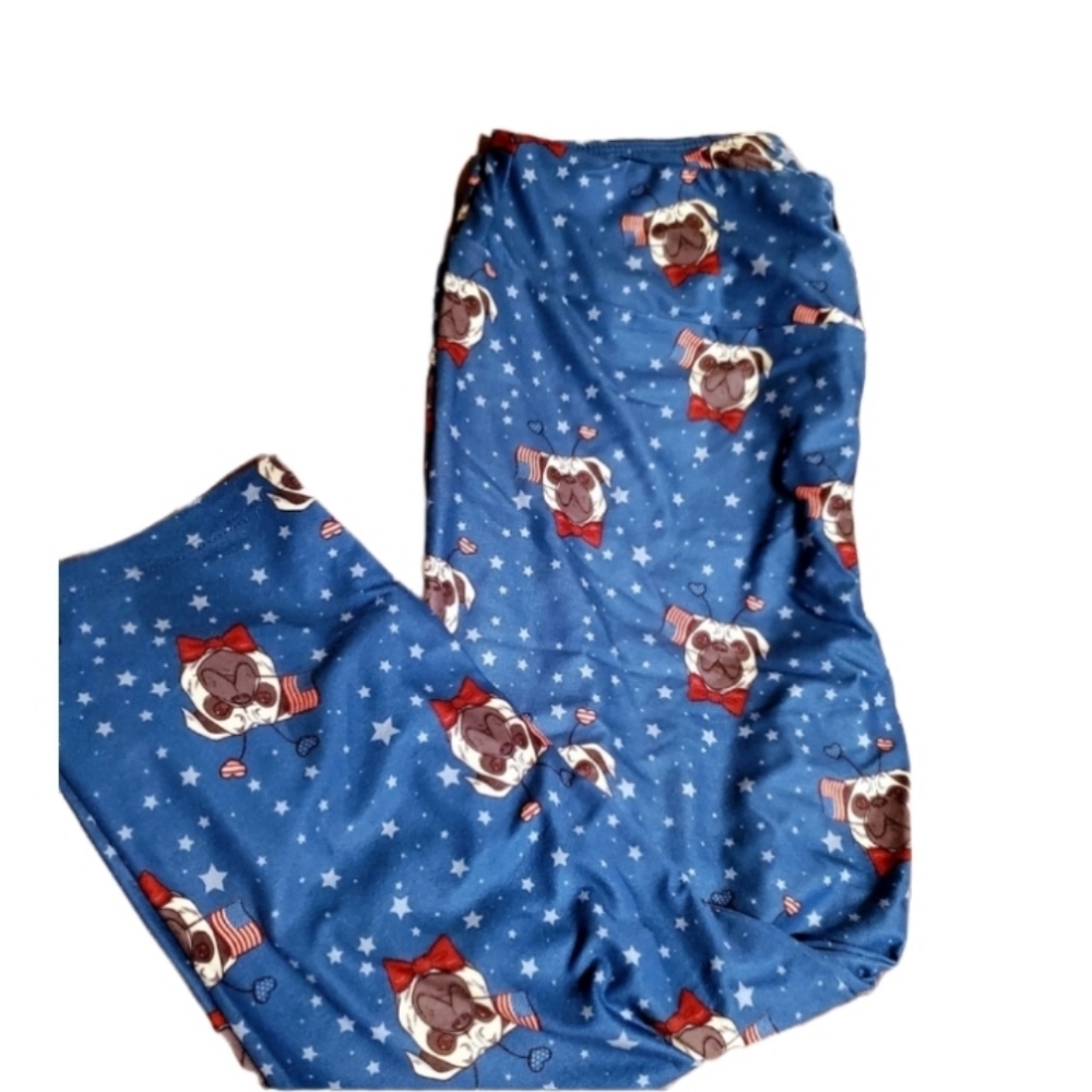 Charlie's Project OS 2-12 Blue American Flag Star Capri Pug leggings NWT